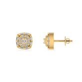 Square Diamond Stud Earrings in 10K Gold with Baguette & Round Cuts